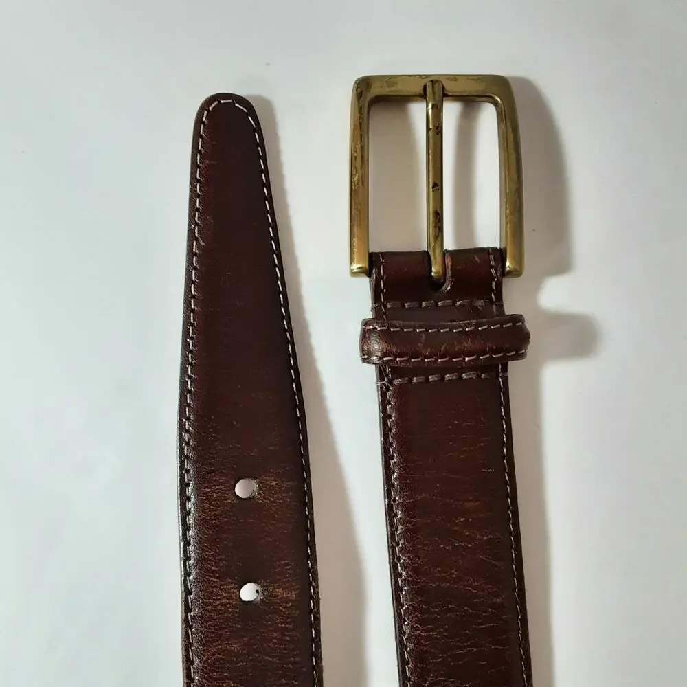 Torino Mens Anilline Kipskin Shoulders USA Brown Leather Belt Size 34 Vintage
